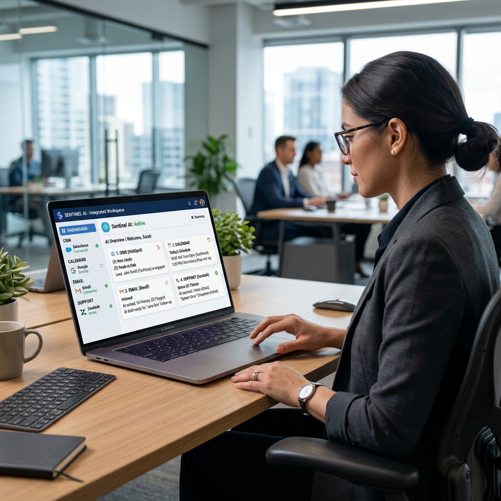 AI agent connected to business tools for workflow and task automation.